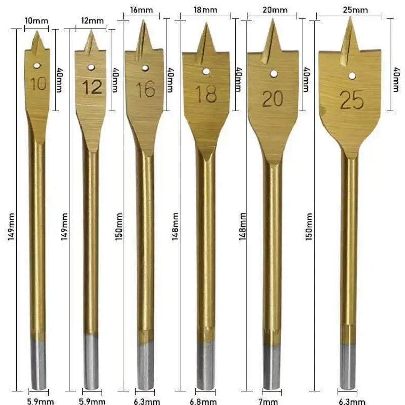 6Pcs/Set Wood Flat Drill Bit High Precision Tip 6 Sizes 10mm To 25mm For DIY Woodworking Carpentry Home Repair