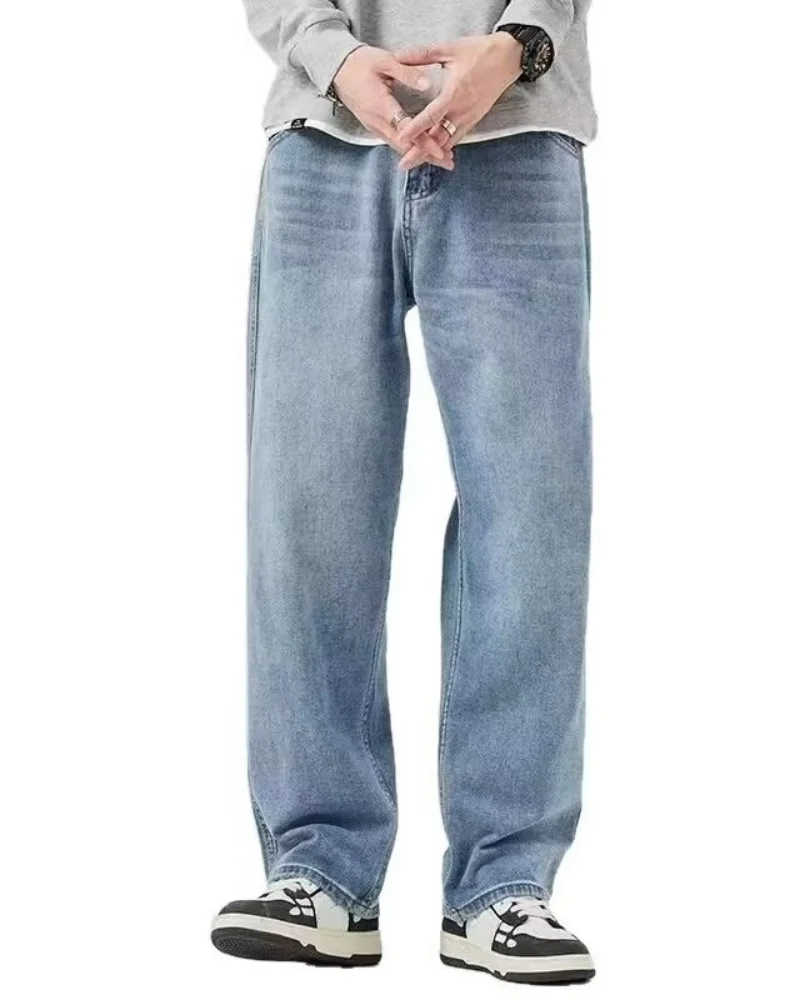 

Men's classic straight leg casual jeans, men's wide leg denim pants, simple retro outdoor high street denim pants