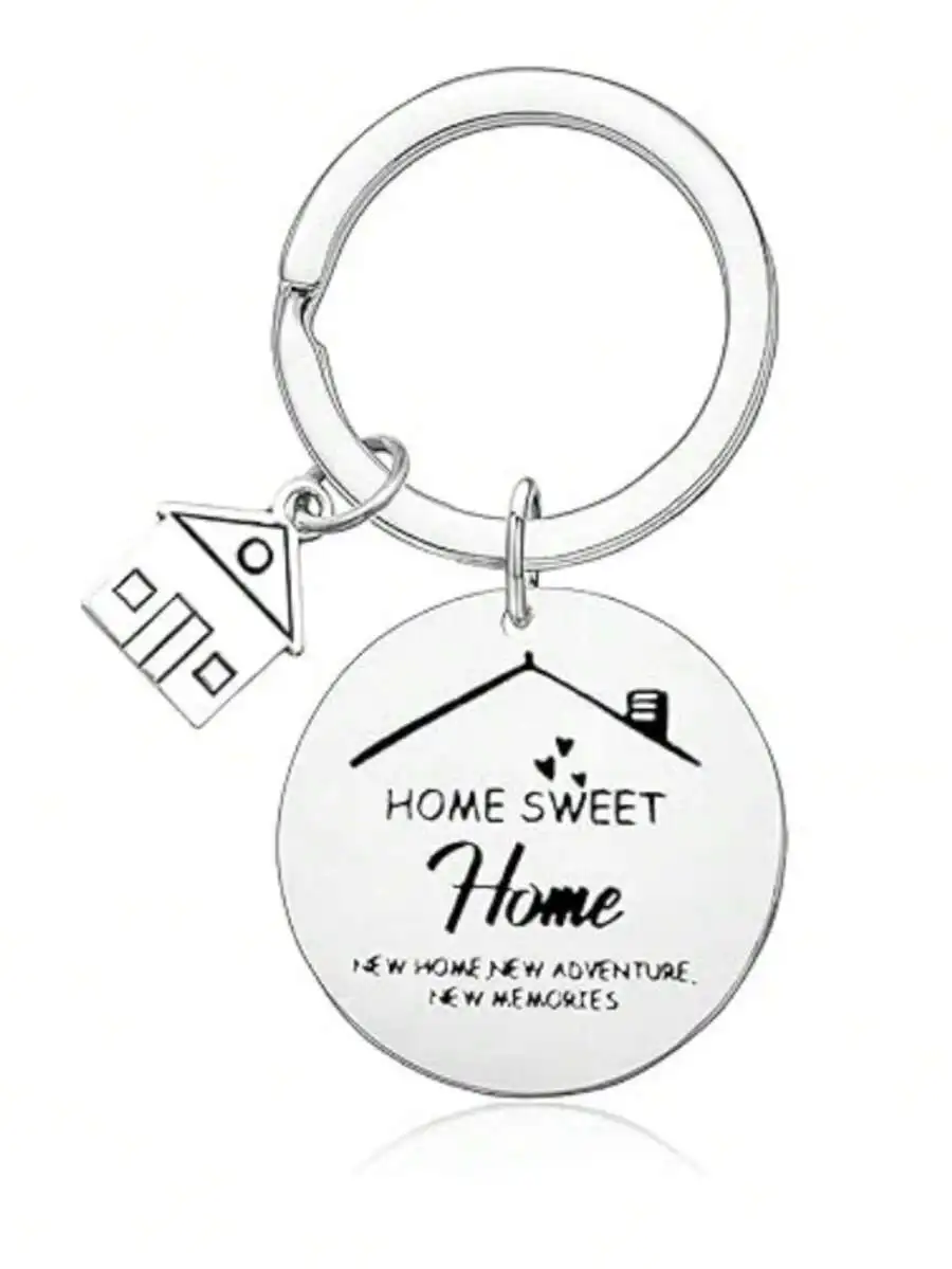 1pc Unisex Home Sweet Home New House Key Chain, Stainless Steel House Shaped Pendant Keyring, Housewarming Backpack For School