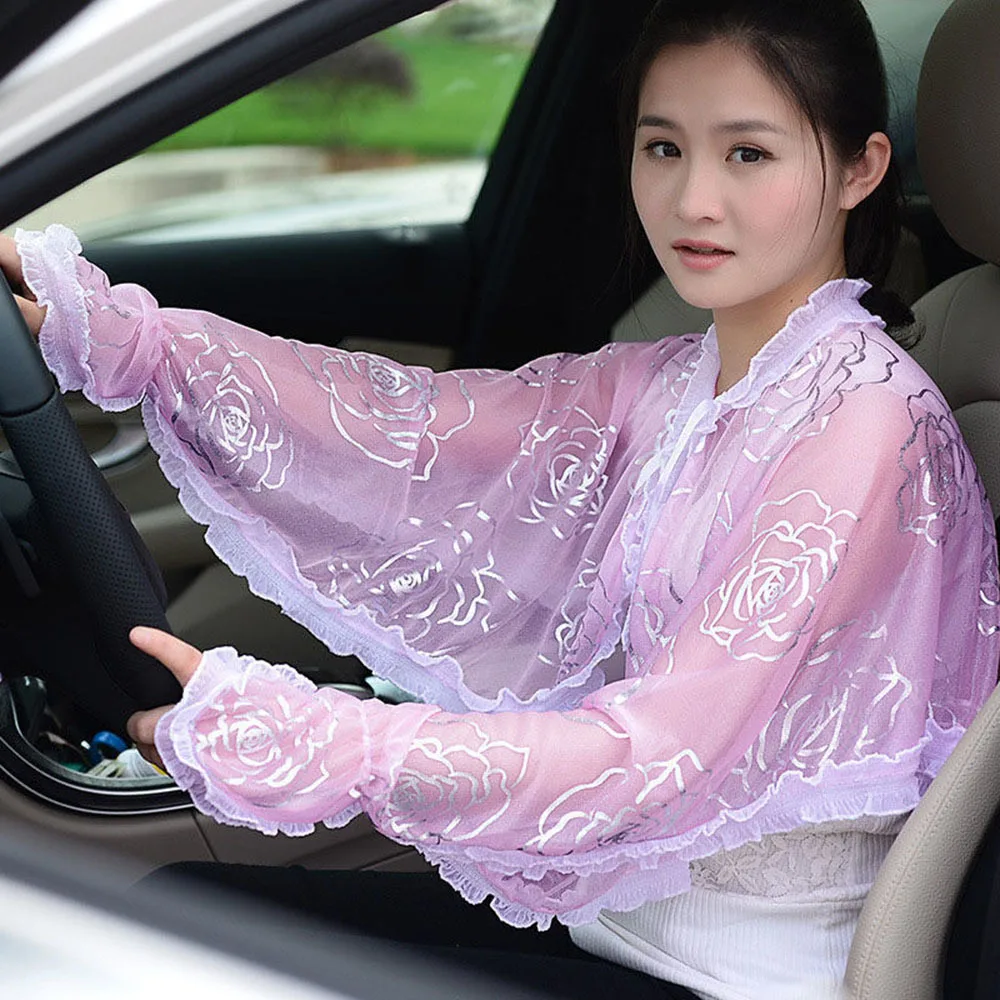 Summer Women's Long sleeved Sunscreen Chiffon Shawl Cycling and Driving Beach Scarf UV Resistant Casual Print Cardigan Poncho