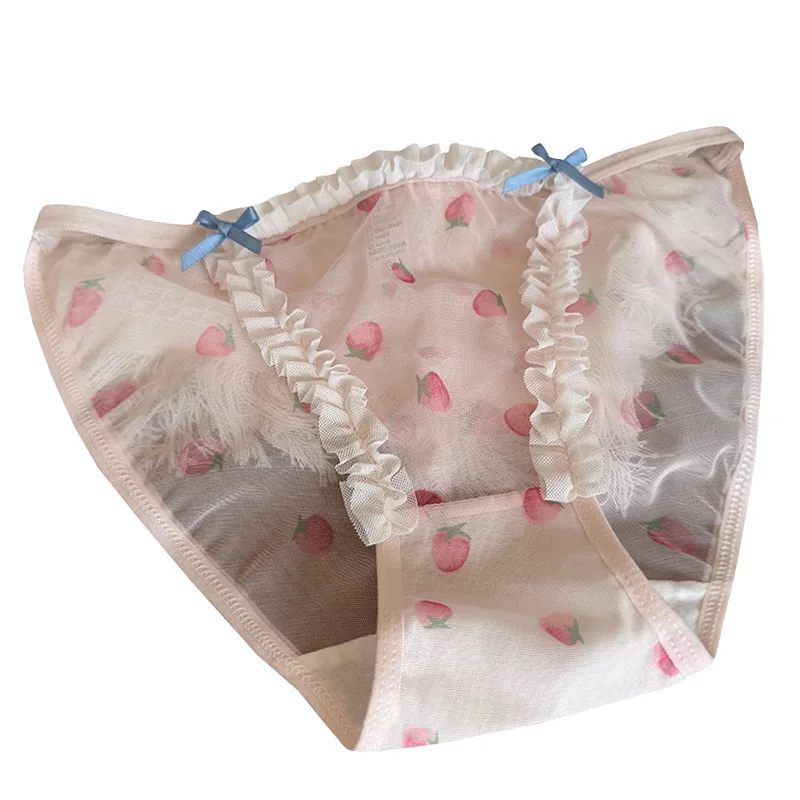 4PC/Lot Lovely Middle-Waist Briefs Young Girl Underwear Solid Pink Lace Student Panties Children's Teenagers M-XL