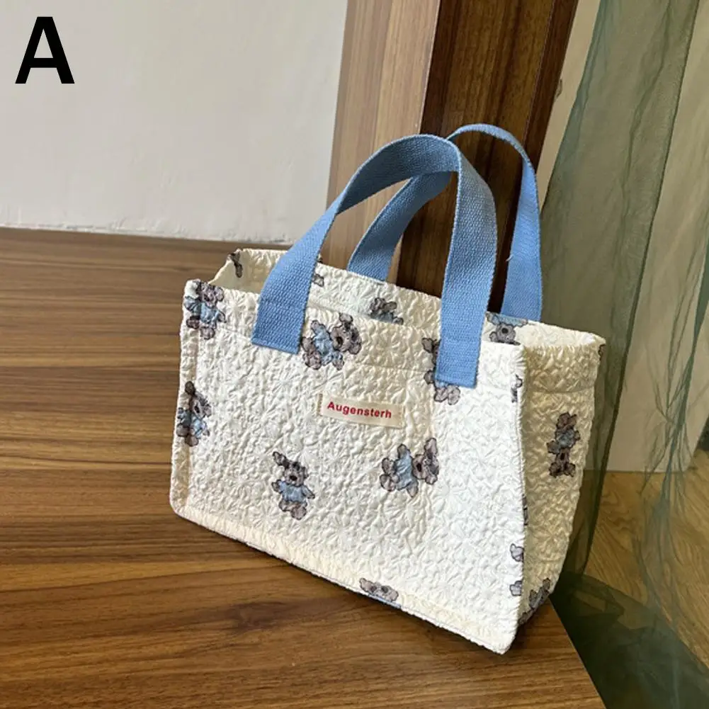 フラワーランチボックスバッグ高価値キャンバスハンドバッグ学生バッグランチオールマッチランチボックスバッグハンドバッグ便利な N2g5