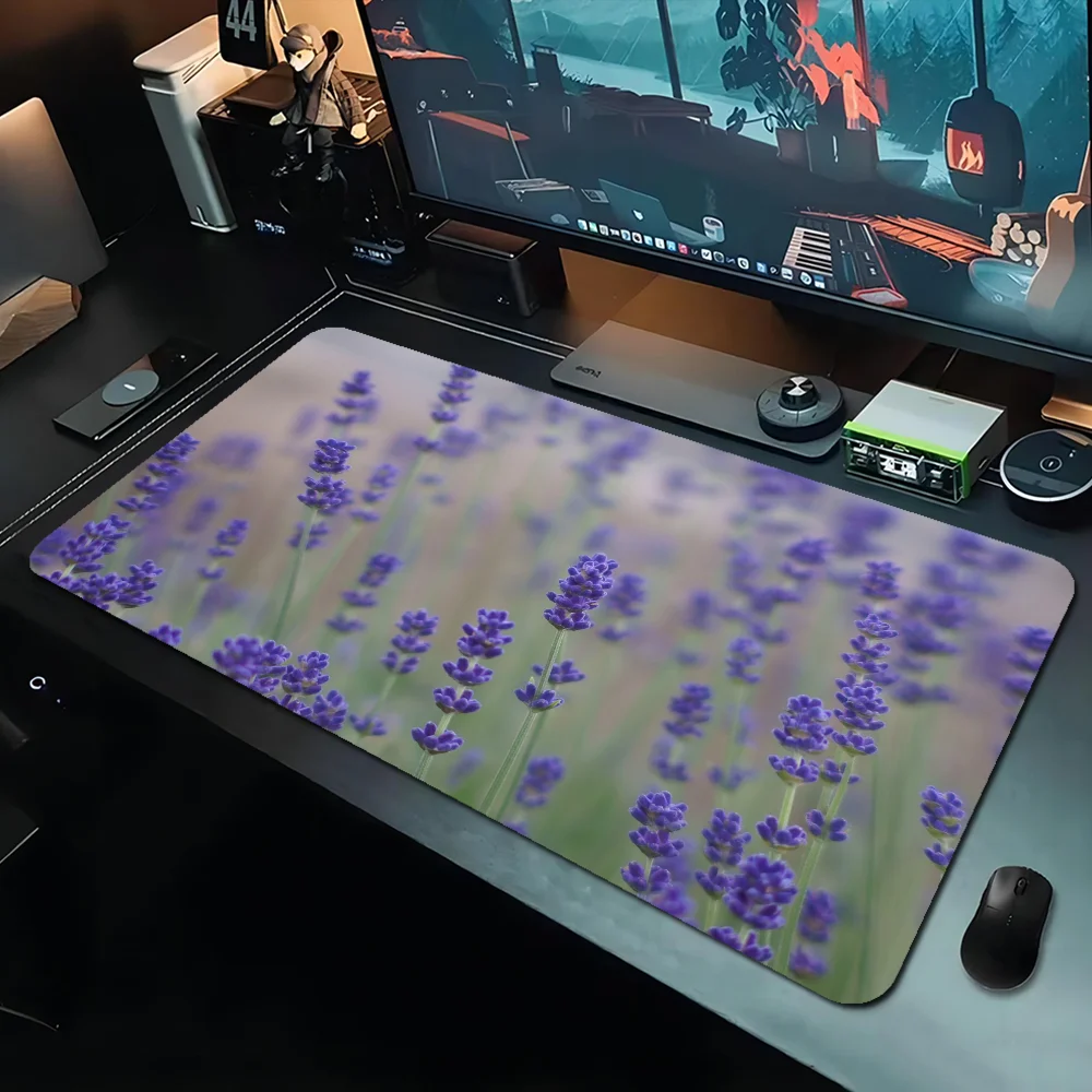 Beautiful Lavender Pattern Soft Gaming Mouse Pad Large Keyboard Pad Topographic Mouse Pad for Keyboard with Anti-Slip TableMat