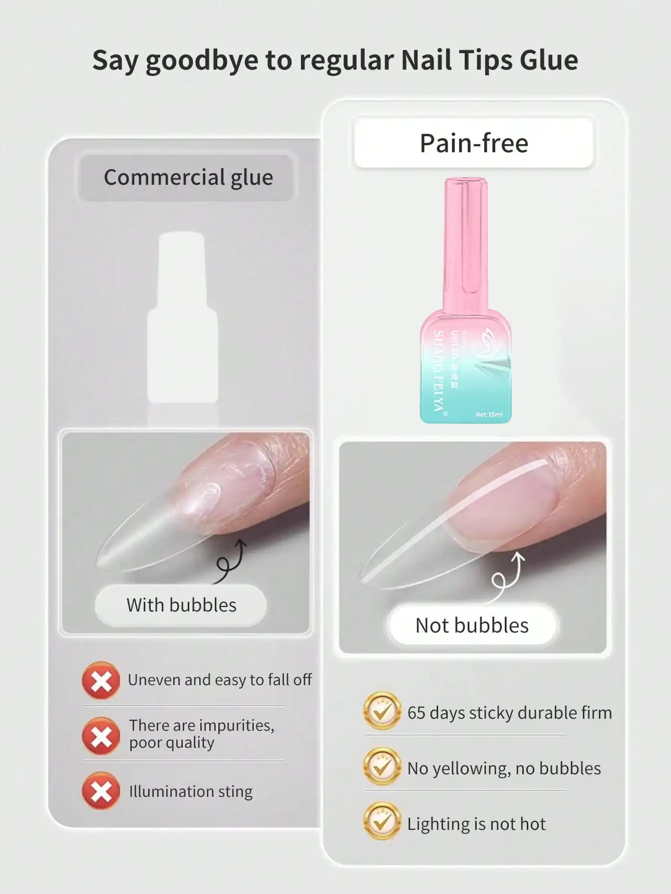 15ml Zero Pain Nail Glue Resin Adhesive Multi-purpose Novice Friendly UV LED Nail Tips Glue For Nail Extension