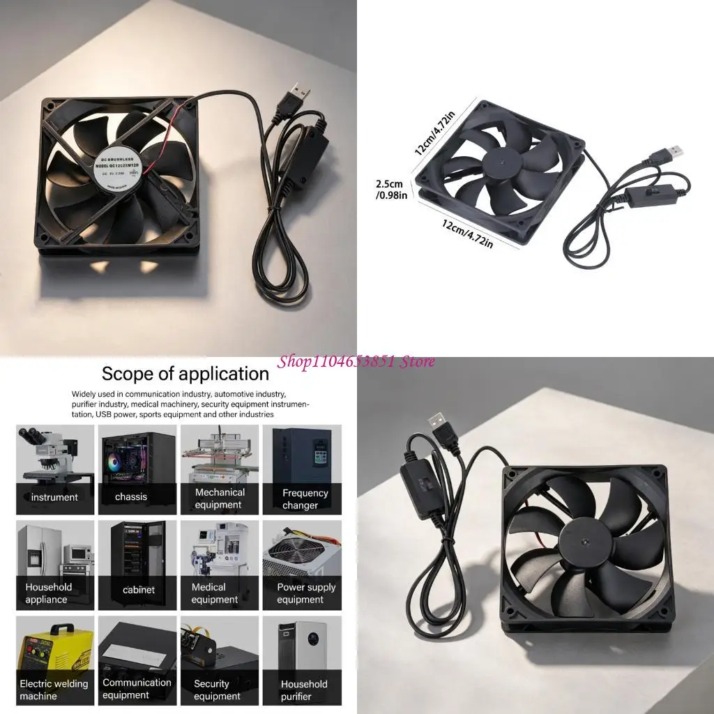 Computer Case Airflow USB Cooling Fan, 120mm 5V Fan with Inline Controller, 3000 RPM Speed, 90 CFM Airflow and Extended Cable