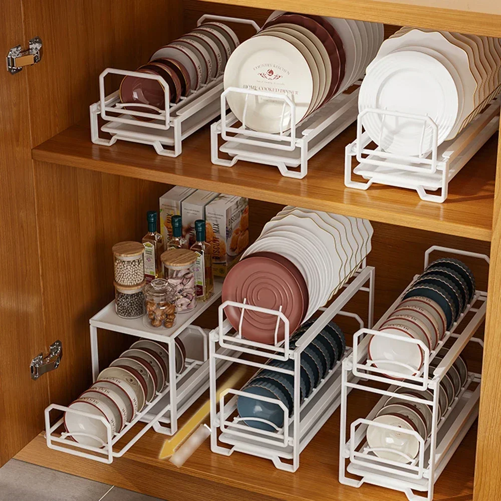 

Push Pull Dish Storage Rack Cabinet Built in Pull Out Dish Rack Under Sink Drainer Shelf for Modern Kitchen Organizer Supplies