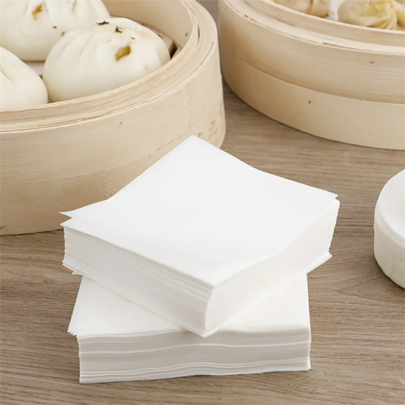 500Pcs Square 6-11cm Wholesale Steamed Bun Papers Non-stick Snack Bread Cake Steamer Oil Paper Pads