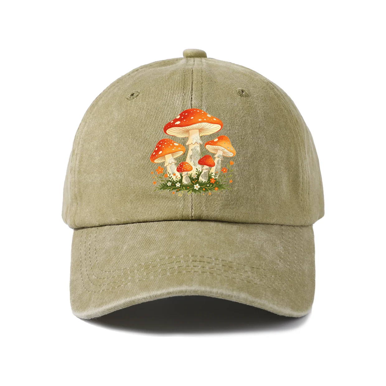 Vintage Mushroom Trio Graphic Baseball Cap, Vintage Washed Adjustable Unisex Dad Hat, Streetwear Gift