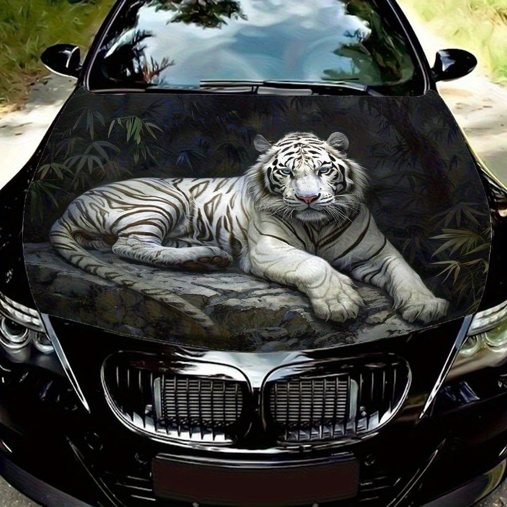 

Прочная наклейка на капот с загадочным белым тигром — яркая автомобильная виниловая пленка для защиты двигателя, идеальный подарок для любителей автомобилей, Durabl