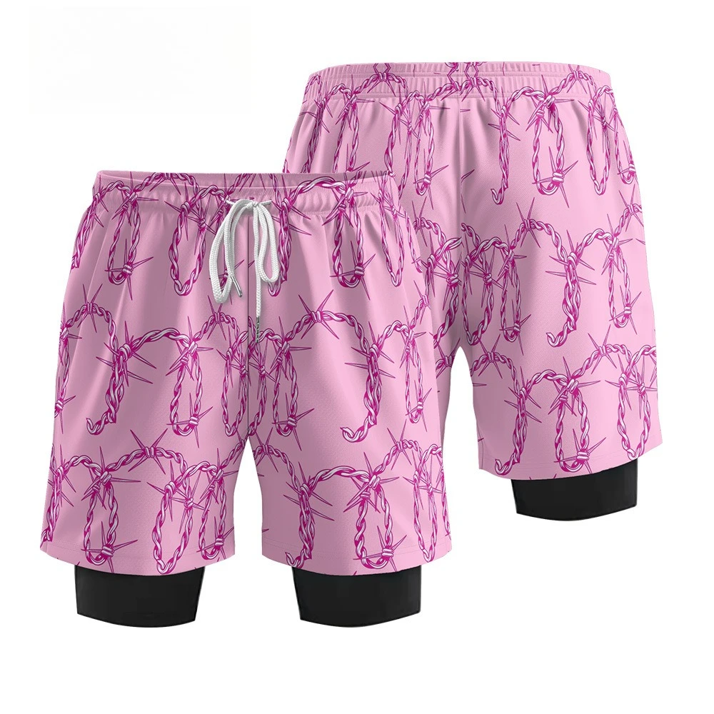 New Men's 2-in-1 Fitness Running Shorts, Outdoor Quick Drying Cycling Shorts, Casual Beach Shorts, Surfing, Swimming, Soccer