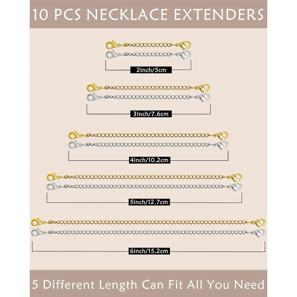 10Pcs Chain Extenders for Necklaces Bracelet Stainless Steel Extension Chain for Women Jewelry Making - view 2
