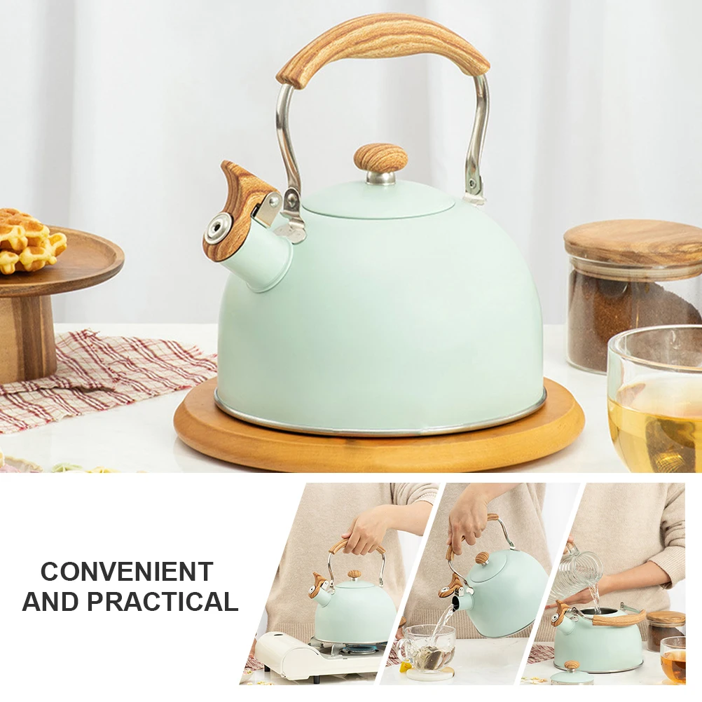 

1pc Stainless Steel Whistle Kettle Household Tea Pot Food Grade Boil Alert Heating Foldable Handle Colored Design Home