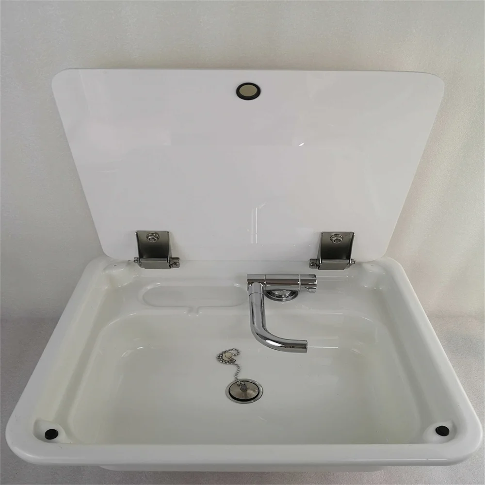 White Acrylic Sink Basin With Lid Top 445*400*145mm Boat Caravan Camper GR-Y009A