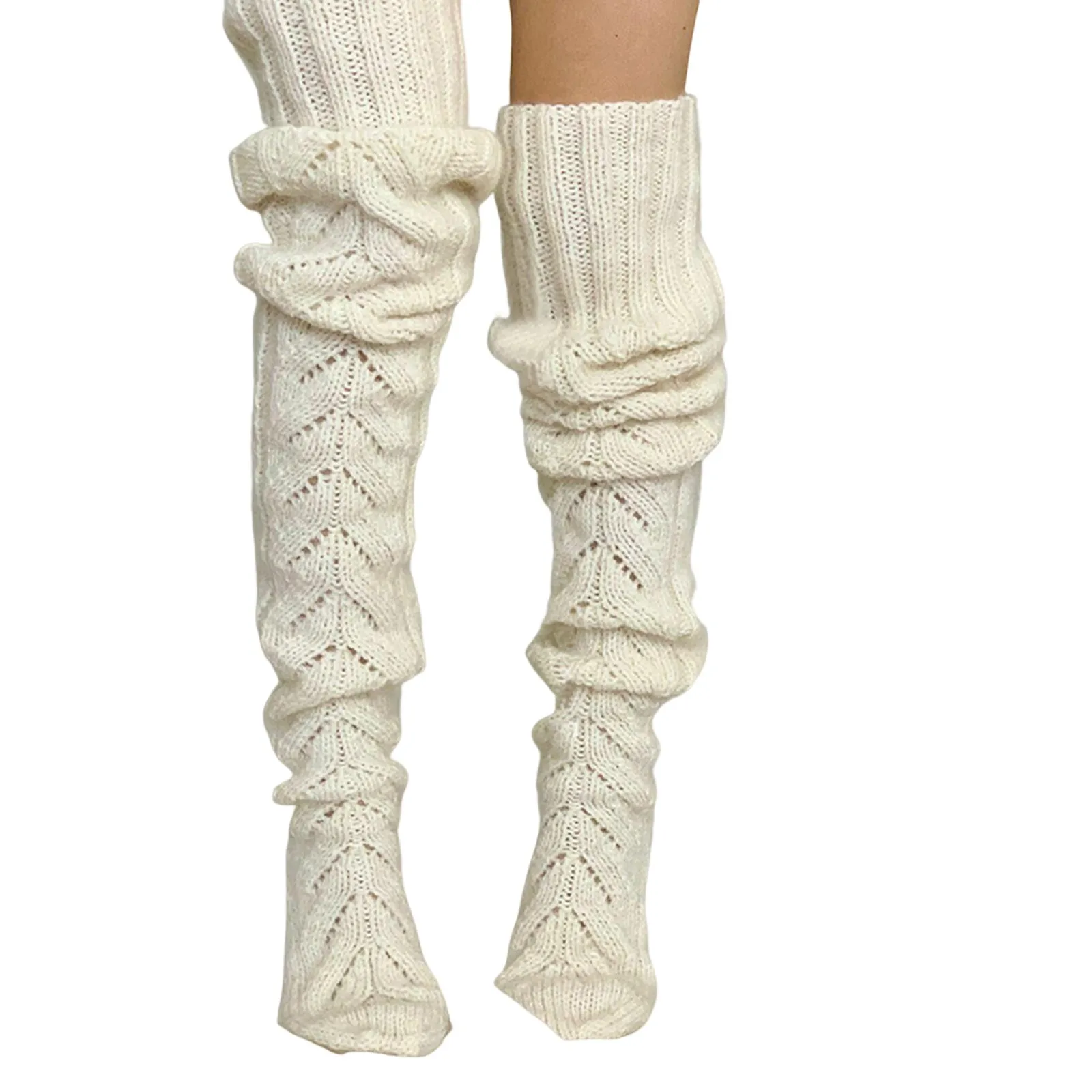 Sexy Knitted Long Socks Womens Fleece Thick Warm Knee Erotic Tight High Socks Lingeries Solid Color Aesthetics Knee Stockings