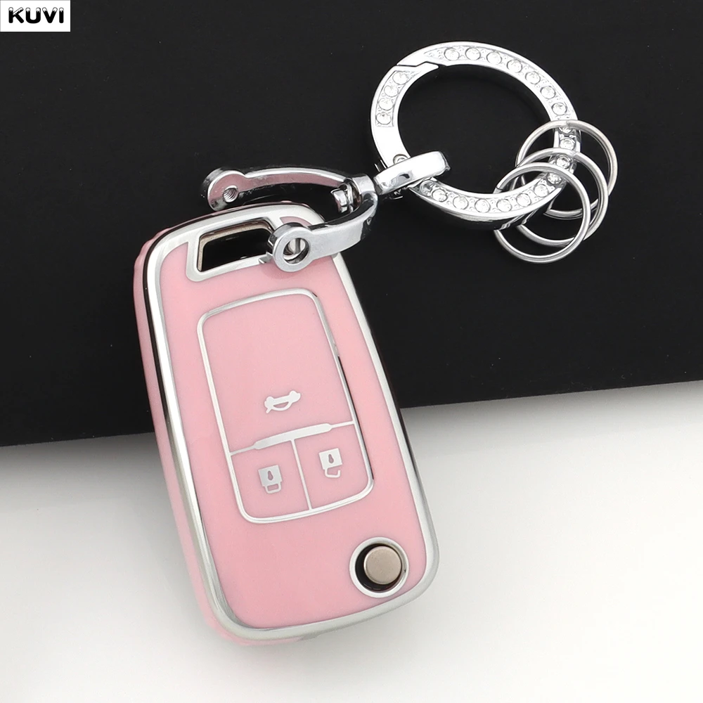 

3/4 Buttons Pink TPU Car Flip Key Case Cover Fob Keychain For Chevrolet Cruze Aveo Camaro Epica Lova Sail Spark Opel Astra Corsa