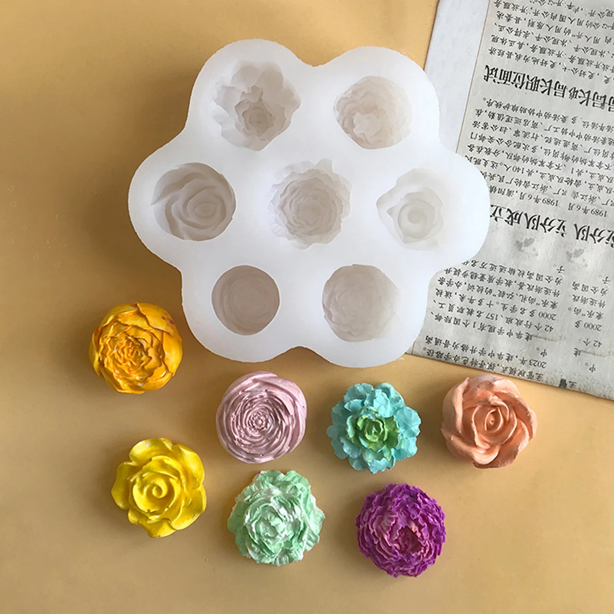 

7 Hole 3D Rose Peony Flower Modeling Silicone Mold DIY Cake Chocolate Wedding Baking Cake Decoration Tools Fudge Fondant Process