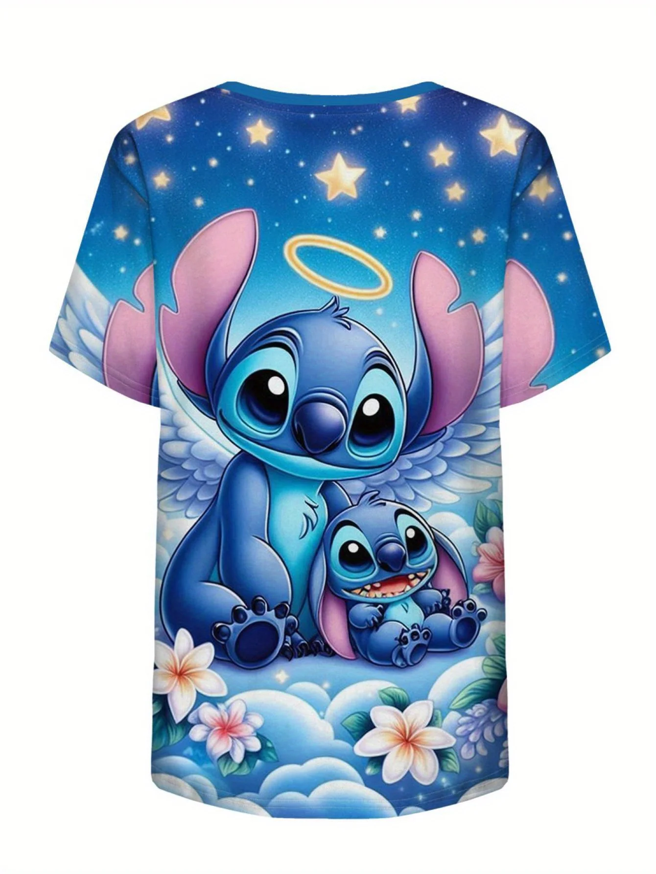1 szt. 3D Disney New Cartoon Stitch damska koszulka z dekoltem w serek z krótkim rękawem letnia koszulka na co dzień z nadrukiem cyfrowym Top