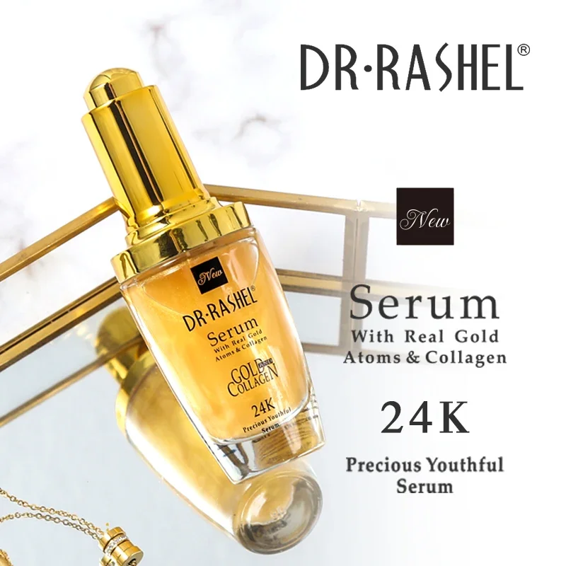 DR.RASHEL 24K Real Gold Atoms Collagen Serum Moisturizing Nourishing Whitening Fading Dark Spots Makeup Primer Facial Serum