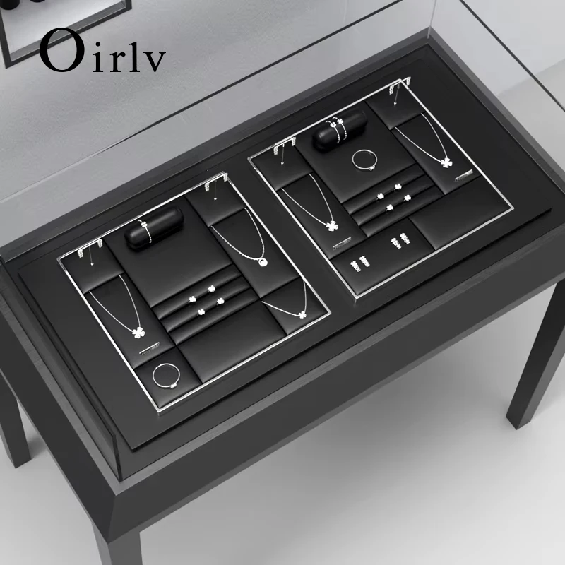 Oirlv Leather Jewelry Display Tray Black Ring Earrings Bracelet Necklace Bangle Jewelry Display Tray Squares Jewelry Display Set