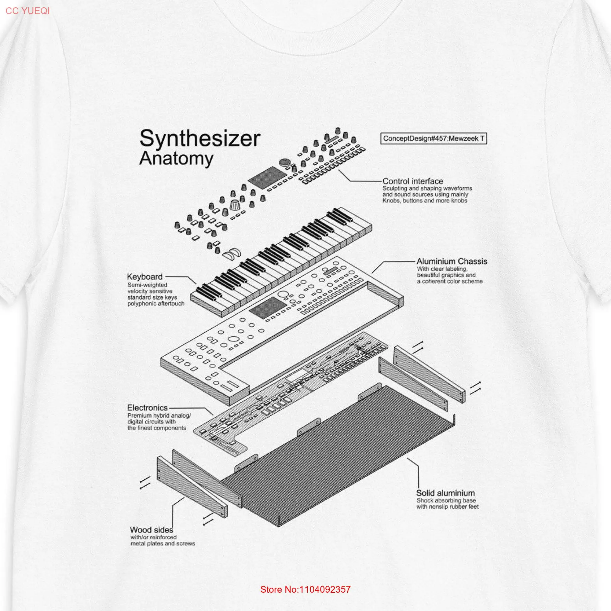 Synthesizer anatomy T Shirt for synth musician and music producer long or short sleeves