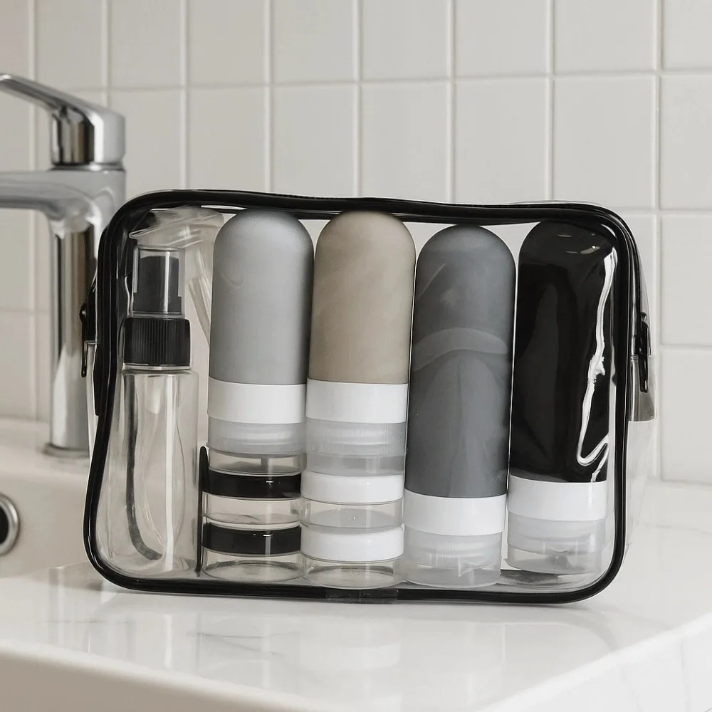 17 szt./zestaw Silikonowy Podróżny Dozownik Wielokrotnego Użytku Zestaw Kulka Puste Buteleczki do Wyciskania Płynów Zestaw Etykieta Angielska Szczelny