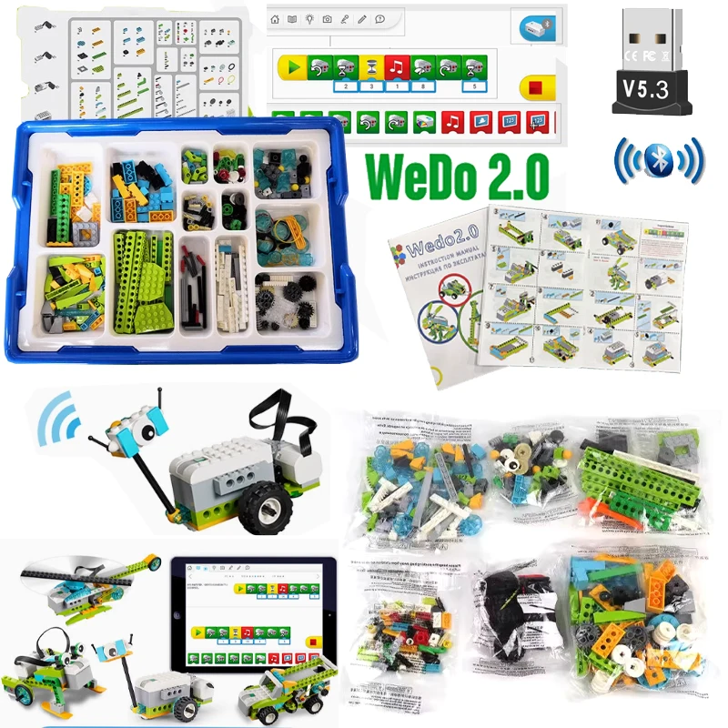 새로운 기술 WeDo 2.0 코어 교육 세트 빌딩 블록 책 DIY 부품 45300 스크래치 3.0 어린이 장난감 크리스마스 선물