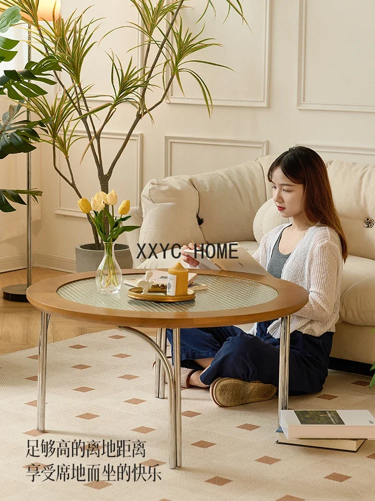 

Living Room Tea Table Designer Furniture TV Cabinet Unit Small Apartment Coffee Table Solid Wood Glass