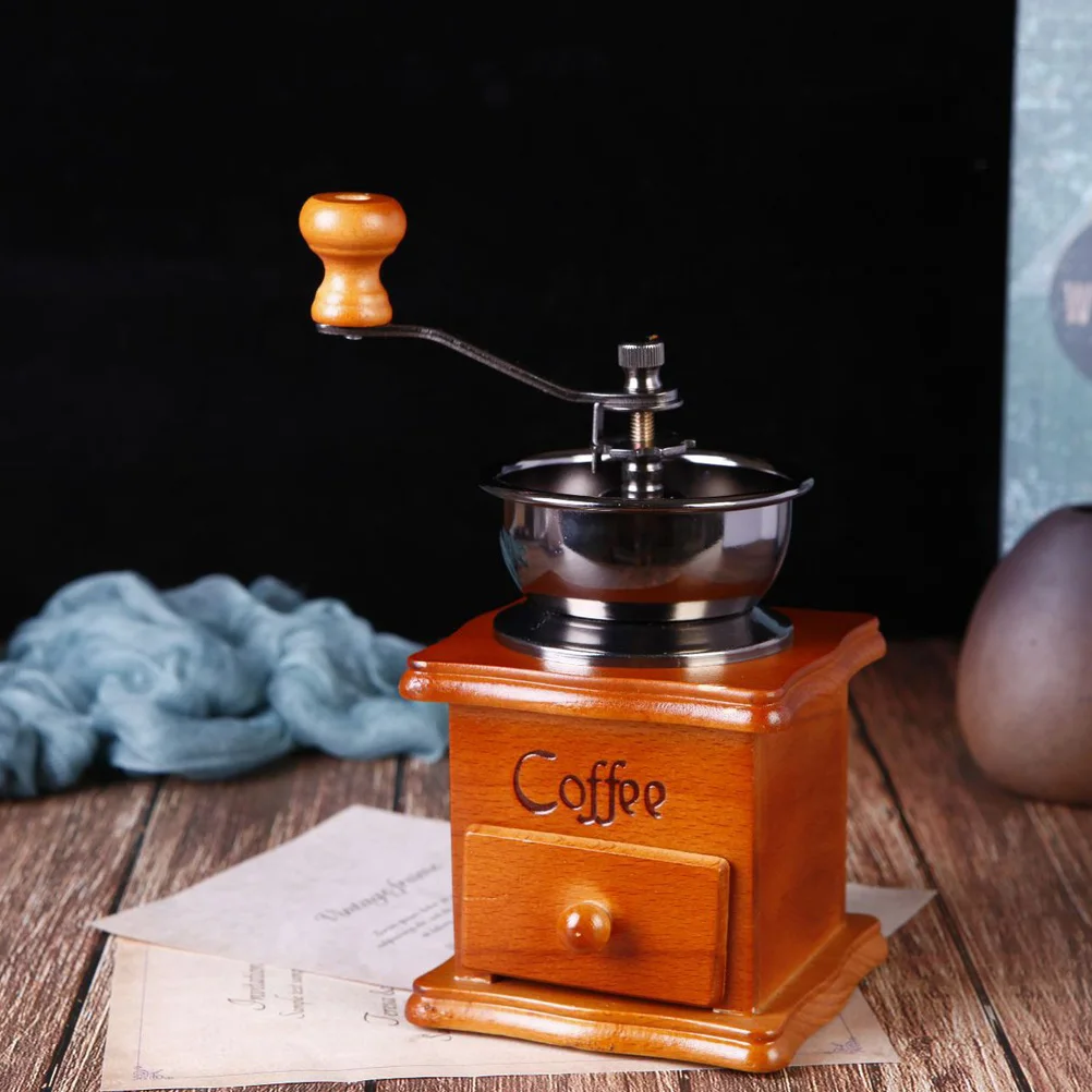 

Manual Coffee Grinder Bean Wooden H Crank Portable Travel Grain Mill Machine Home Use Keeps Aroma Easy Cleaning Small Design