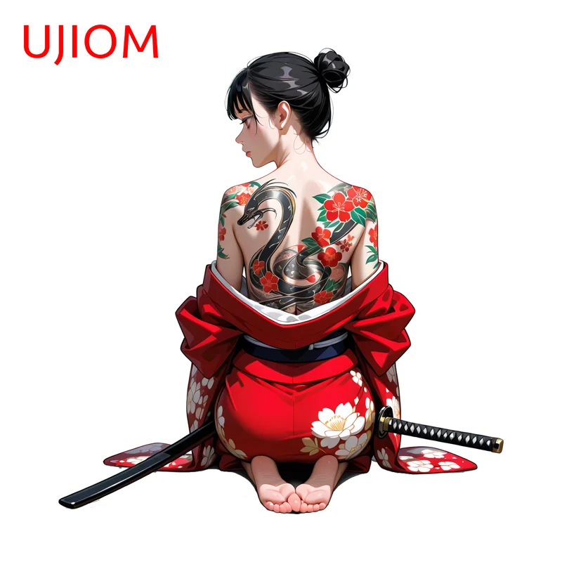 UJIOM Tattoo Samurai Girl Kneel Sitting Graphics Wall Sticker Advance Guard Scratch Proof Adhesive Decal Wallpapers Home Decor
