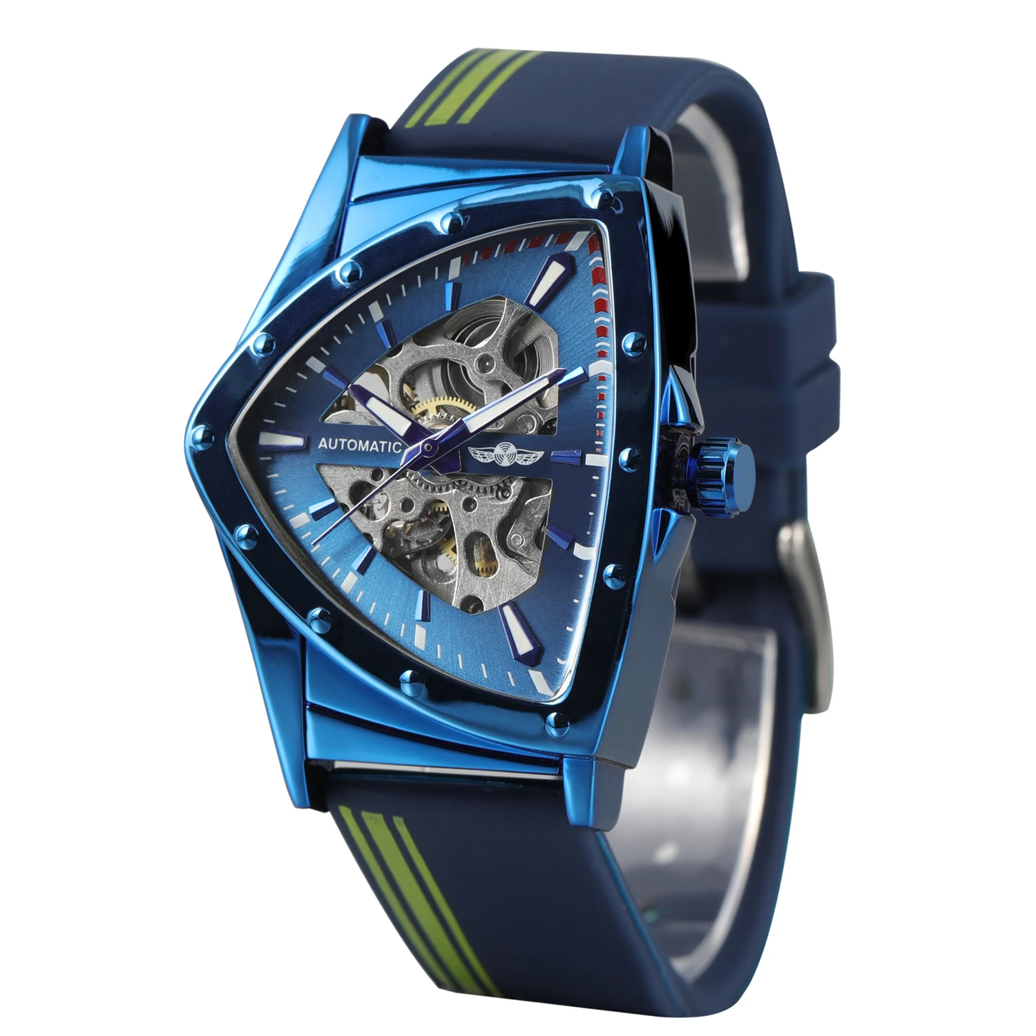 

Winner 395C брендовые деловые часы Reloj Para Hombre треугольные мужские силиконовые ремешки часы со скелетом наручные часы автоматические часы