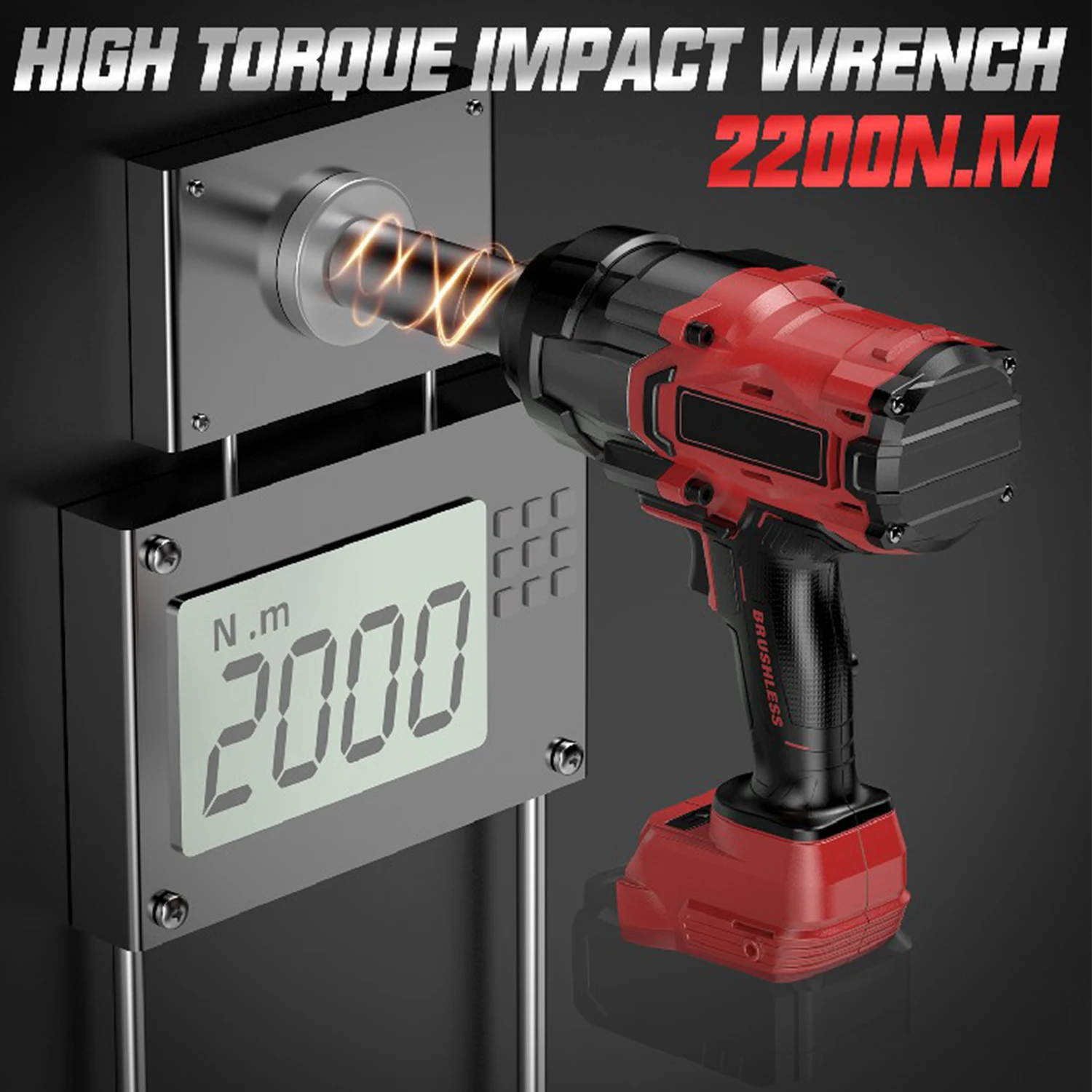 Cordless Impact Wrench 1/2 inch For Milwaukee 18V battery,1600 Ft-lbs (2200N.m) brushless High torque impact gun (no battery)