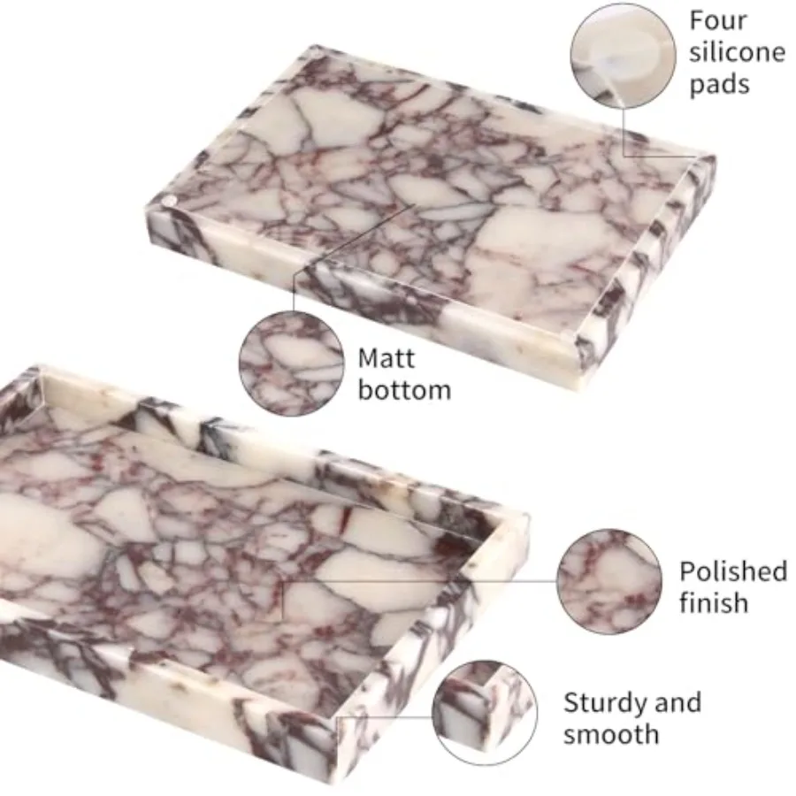 Marble Bathroom Vanity Tray, Natural Luxury Vanity Home Kitchen Bathroom Table Tray, Stone Decorative Countertop Dresser Trays view 2