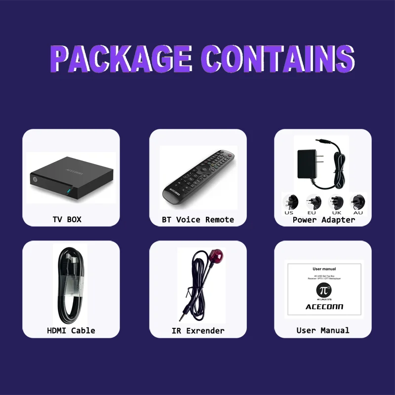 ACECONN Pi2 π2 4K 2160P 리눅스 STB TV 박스 IPTV 셋톱박스 BT 지원 풀 포맷 디코딩 통합 리모컨 기능
