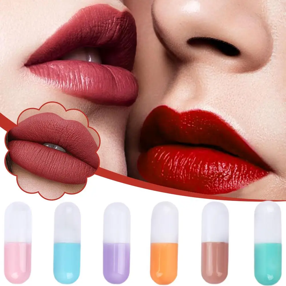 6pcs/set Mini Capsule Lipstick Moisturizing Waterproof Non-stick Cup Carry Pill Lipstick Lips Makeup Gift Sexy Red Lip Balm