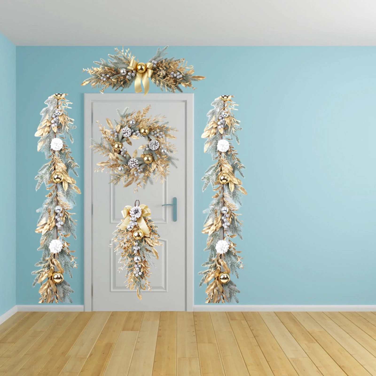 2024 Christmas Wreath Hanging Door New Year Garland Rattan Branch Garland for Front Door Wall Indoors Outdoors Ornament Party