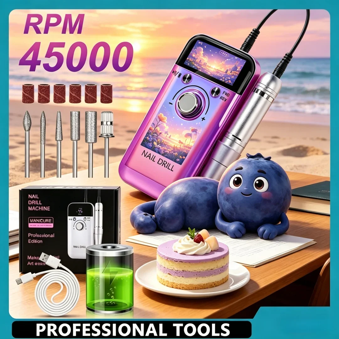 Splendid 45000RPM Electric Portable Nail Drill Machine Rechargeable Low Noise Nail Sander File for Luxuriant Manicur