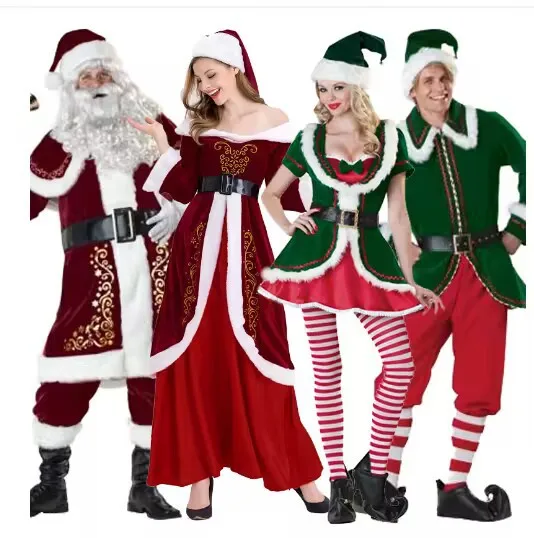 

Christmas New Santa Claus Adult Couple Costume Green Elf Funny Costume Holiday Party Stage Dance Performance Costume 2025