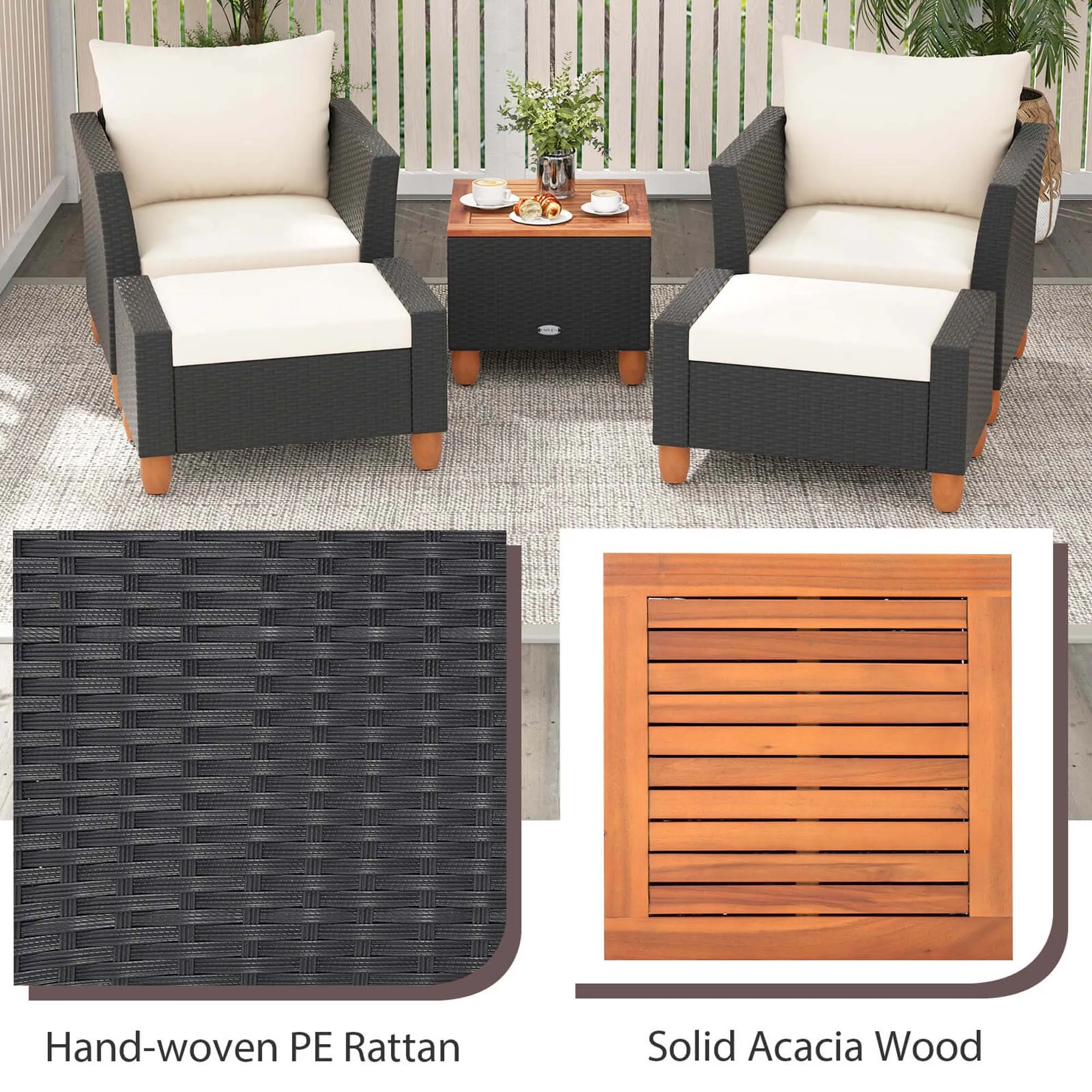 5 PCS Patio Furniture Set with Storage Table Ottomans Soft Pillows & Cushions