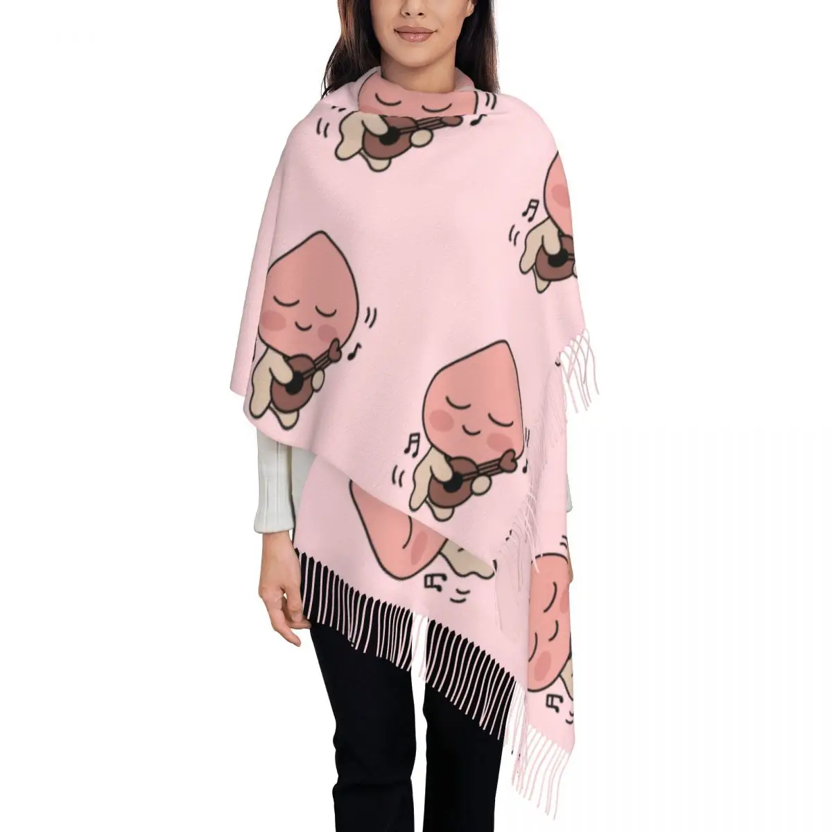 Custom Kakaoes Cartoon Friend Apeach Cartoon Tassel Scarf Women Soft Shawls Wraps Lady Winter Scarves