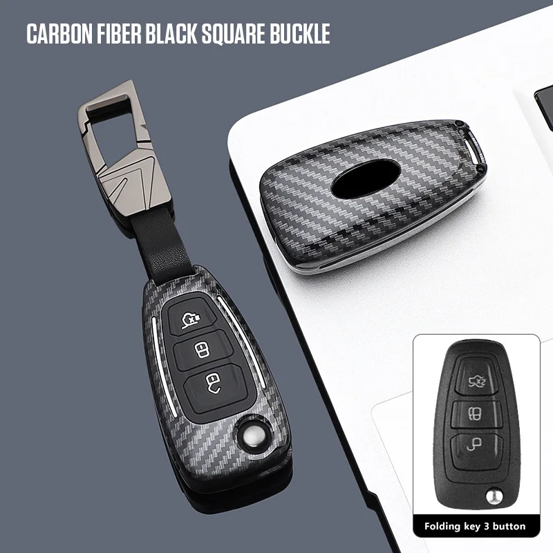 LLavero de coche de fibra de carbono ABS para Ford Fiesta Focus Mondeo Ecosport Kuga Puma Edge Escape llavero funda accesorios
