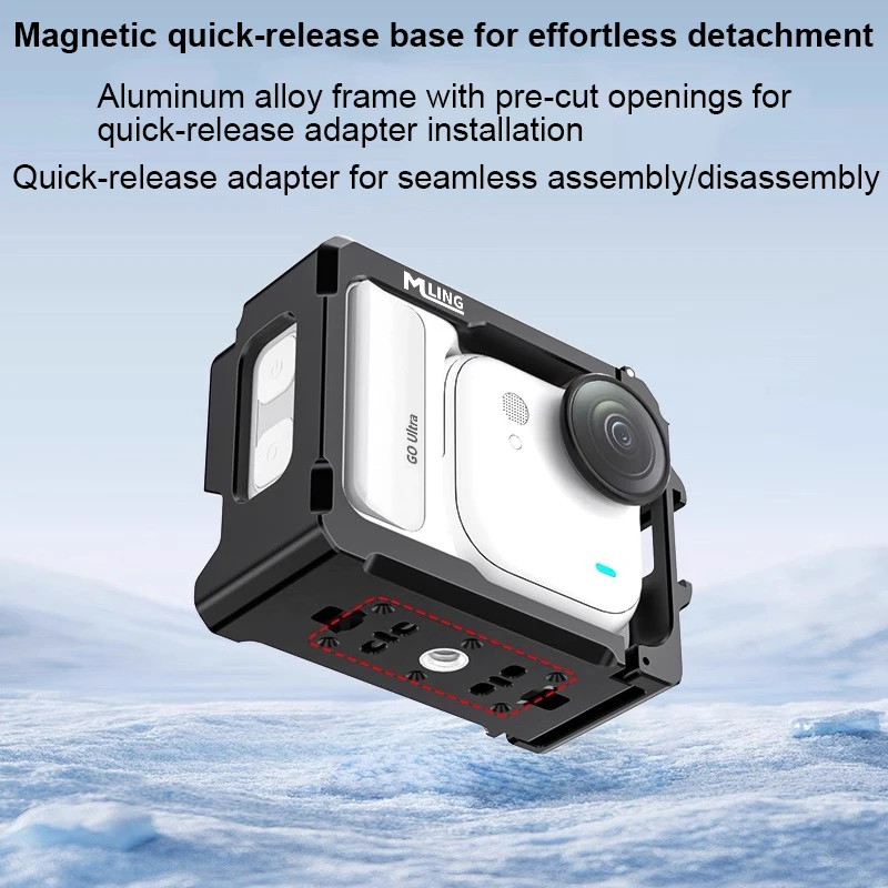 

Rabbit Cage Aluminum Protective Case with lens protection for insta360 go ultra Metal Frame Expansion Adapter Mount