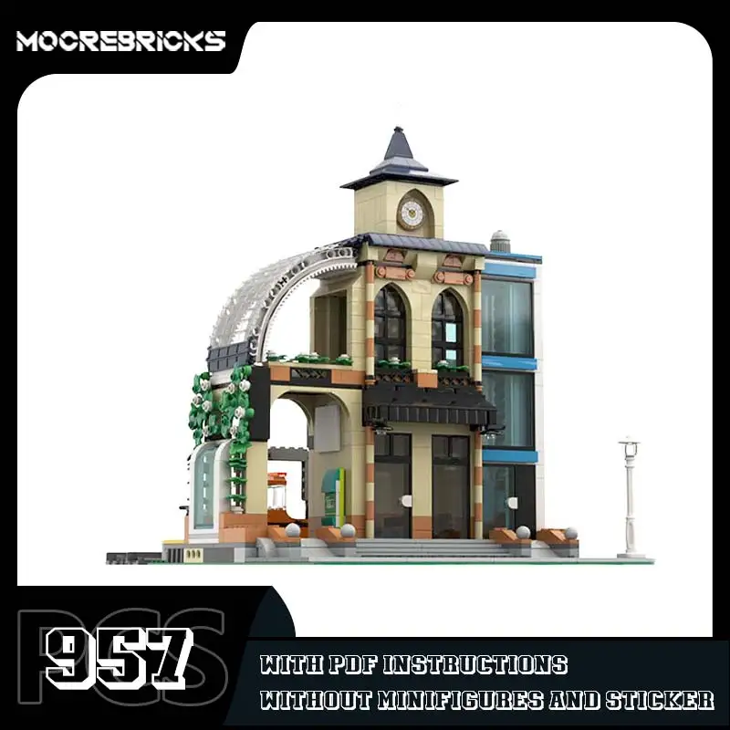 

MOC City Landmark Central station Assembling Building Block Model Granule Bricks Toys Children's Collection Gifts 957Parts