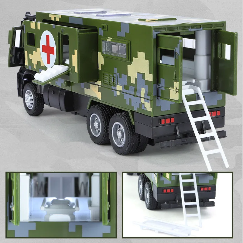 1: 35 合金プルバック救助医療車両モデル、軍用救急車のおもちゃ、模擬音と軽自動車のおもちゃ、卸売