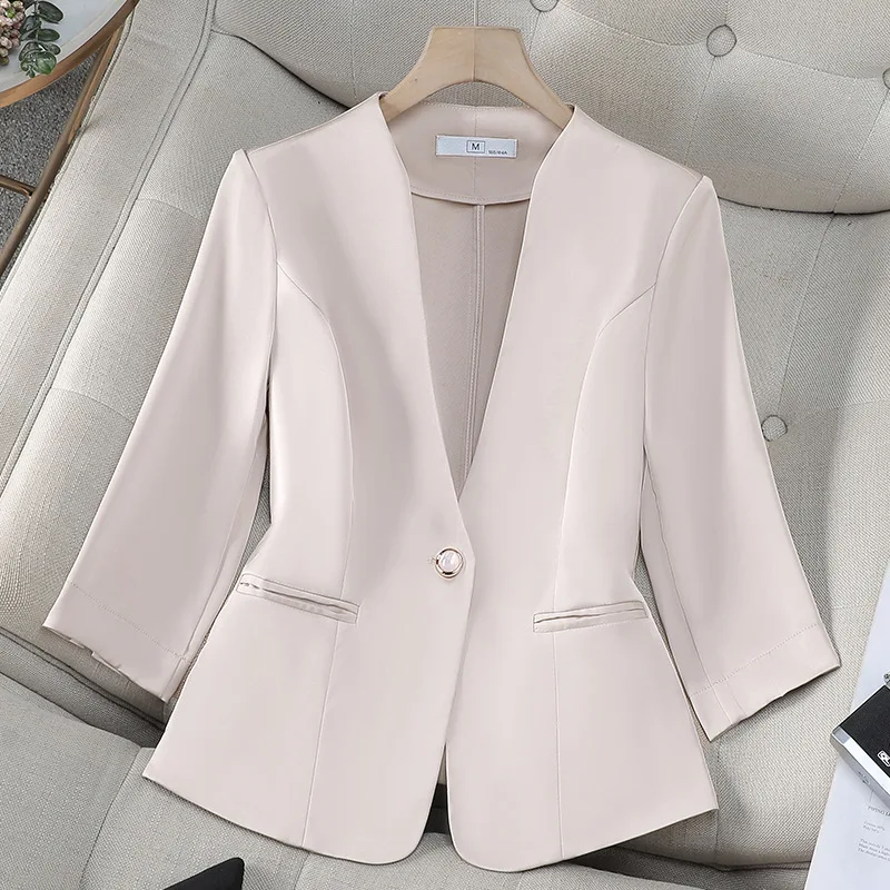 

ALPHALMODA 2025, Рукав три четверти, Корейский стиль, Легкий, Упрощенный, Тонкий, Блейзер, Для женщин, Без подкладки