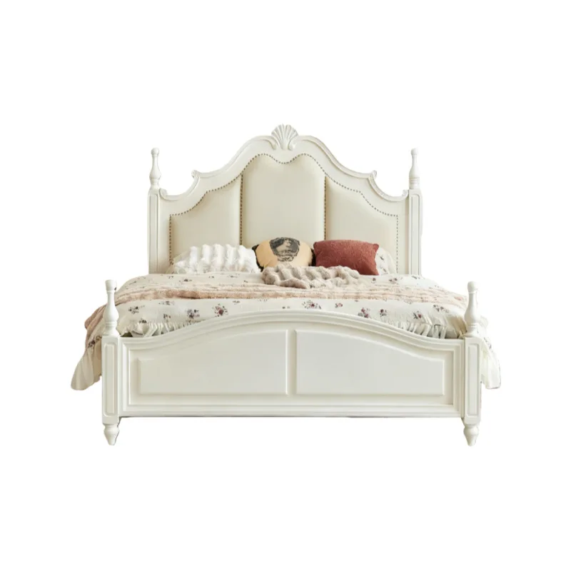 

Белая кремовая кровать из массива дерева с кожаной обивкой, мягкая, во французском стиле, двуспальная, 1,8 метра