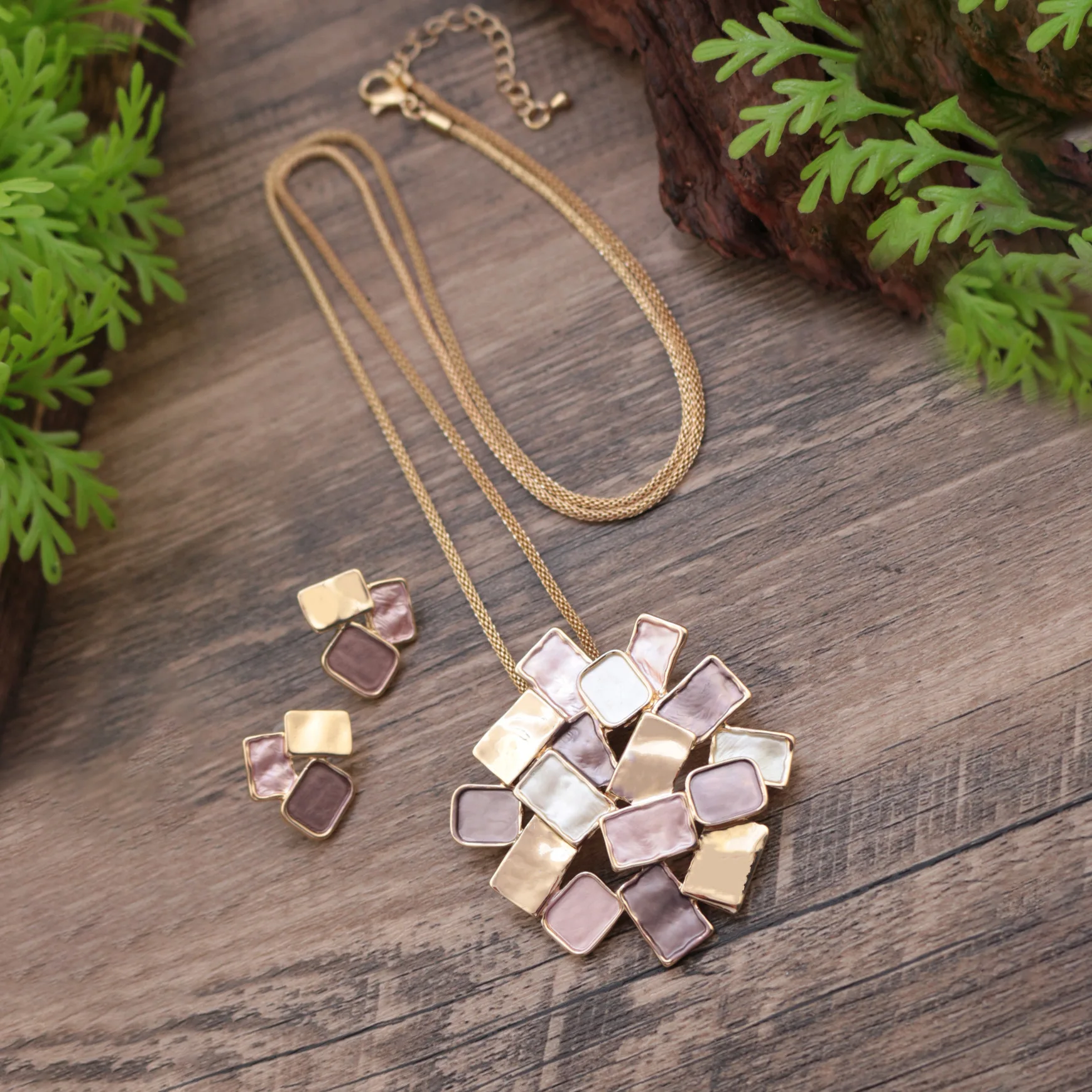 Emaille Quadratische Geometrische Anhänger Ohrring Sets Legierung Frauen Übertrieben Unregelmäßige Halskette Set Mode Schmuck – Detail 2
