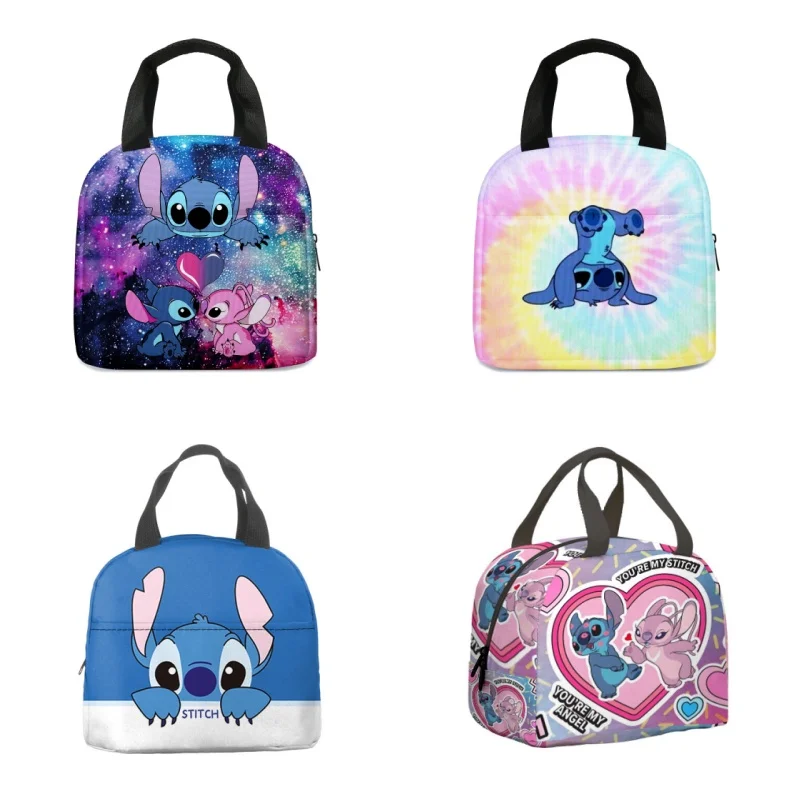 Disney Stitch Women\'s Lunch Thermal Bag Cartoon Fashion Print Large Capacity Portable Zipper Bento Bag Outdoor Lunch Thermal Bag