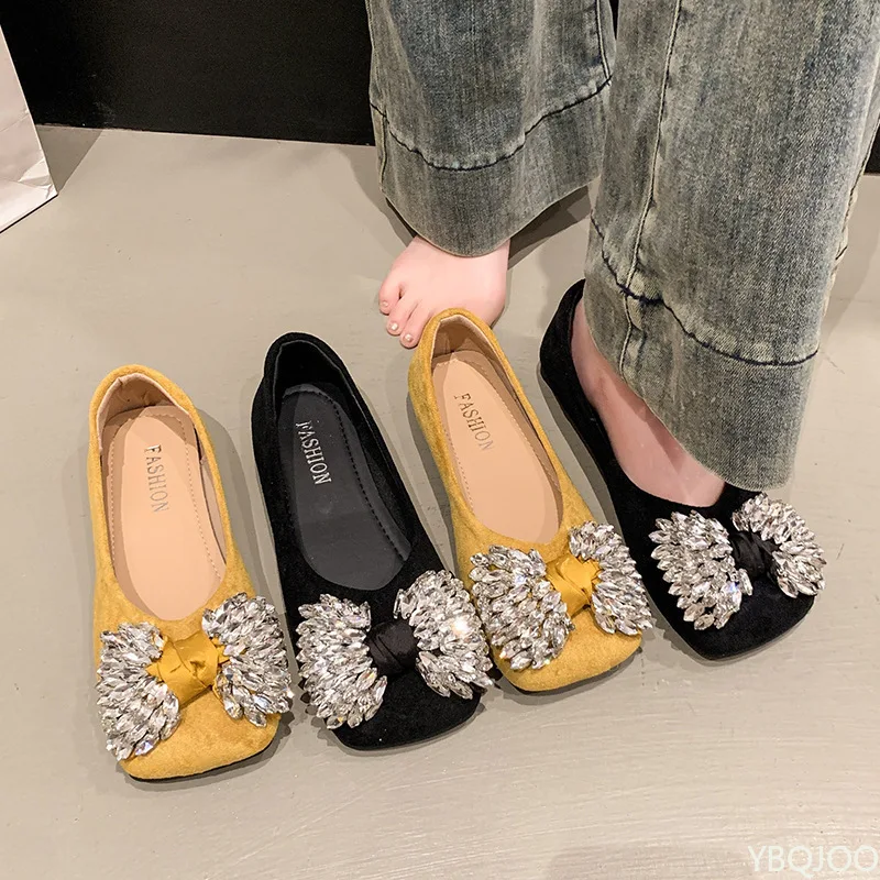 2026 sommer Neue Mode Vielseitige Casual Schuhe Strass Bogen Berühmte Langsam Stil Spitzen Kopf Nicht Müde Füße Einzelnen Schuhe Frauen