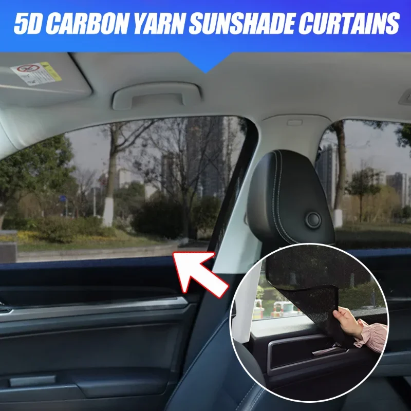 New 5D Carbon Mesh Car Side Windows Sunshade Summer Sunscreen Heat Insulation Sun Blind Cover Sun Visor Shield Sun Shade Curtain