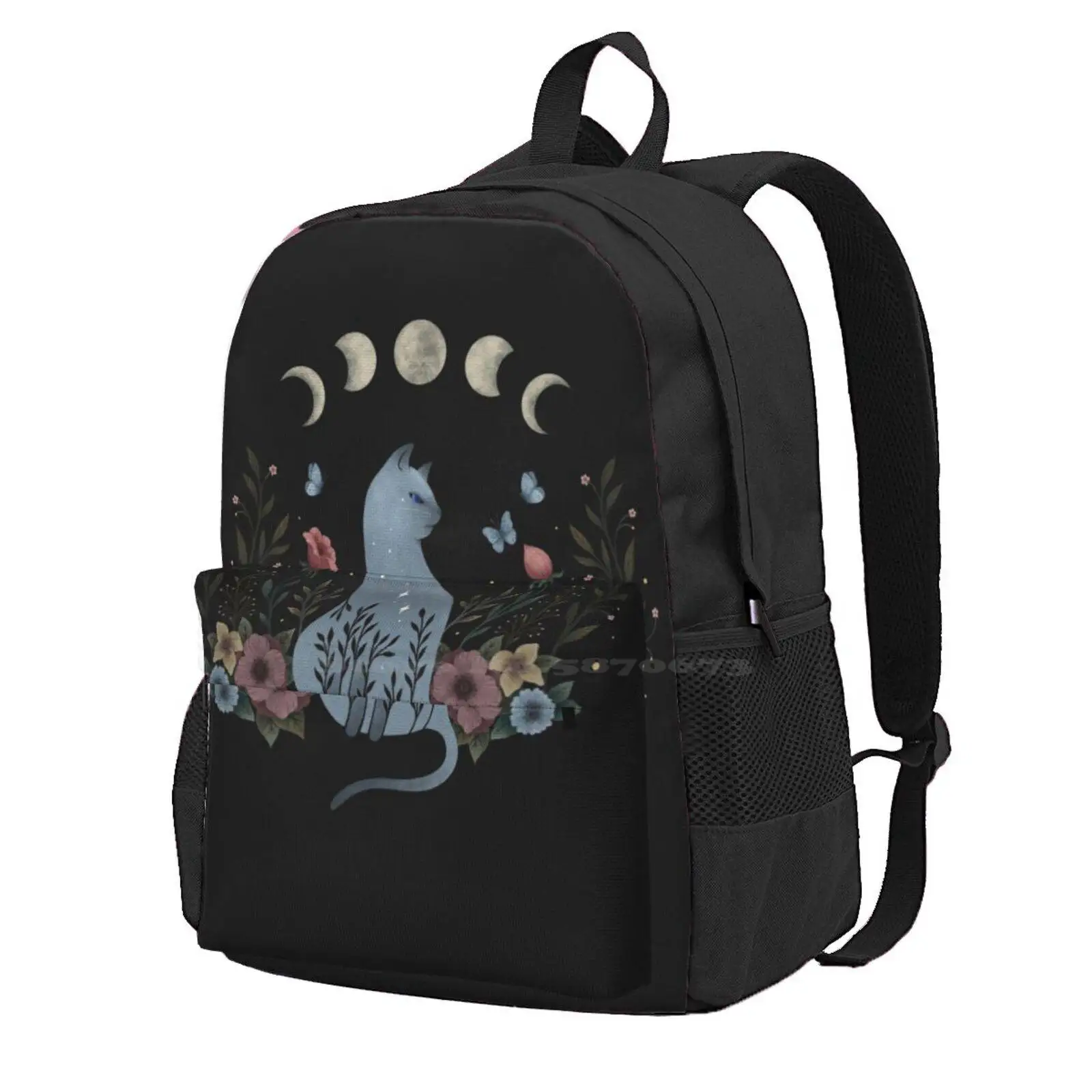 Cat On The Hill Hot Sale Schoolbag Backpack Fashion Bags Moon Light Moonshine Flower Siamese Cat Kitty Kitten Cat Lover Cat Mom